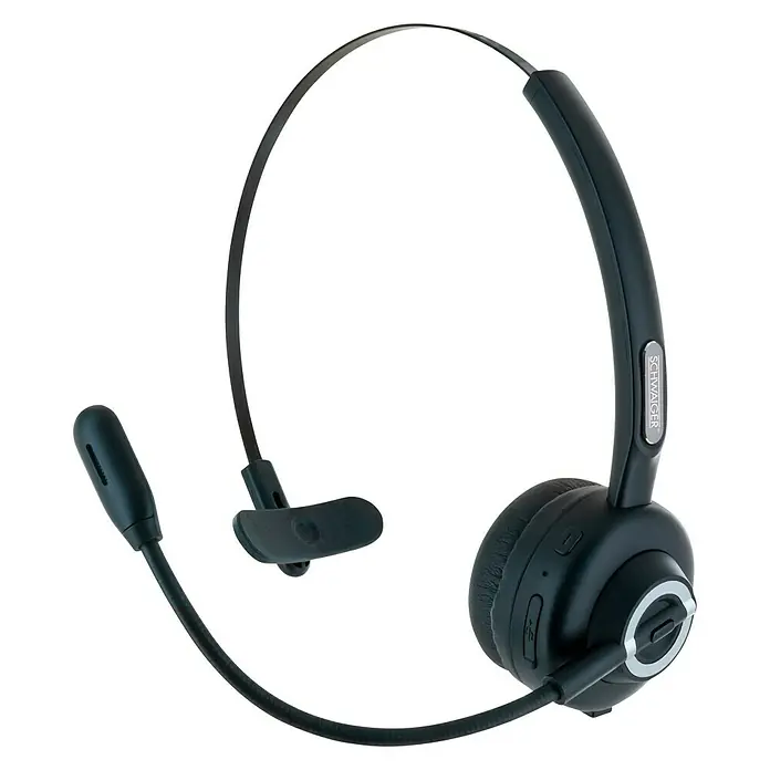 Schwaiger Headset Mono Bluetooth - Schwarz - Schwarzes Bluetooth-Headset mit Mikrofonarm und Kopfbügel für komfortable Freisprechanrufe und klare Kommunikation.