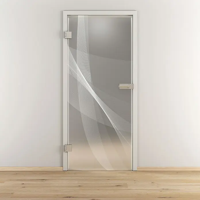 Diamond Doors Glasdrehtür 635 - 959 x 1.972 mm, DIN Anschlag: Links, Milchglas - Elegante Glastür mit abstraktem Design. Die Tür zeichnet sich durch ihr modernes Aussehen und die hochwertigen Beschläge aus, die ein stilvolles Ambiente schaffen.
