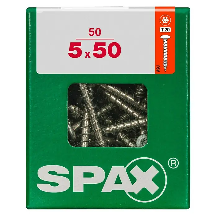 Spax T-Star plus Universalschraube - Ø x L: 5 x 50 mm, Vollgewinde, 50 Stk. - Eine Packung Spax Schrauben mit den Maßen 5x50 und T20 Antrieb.