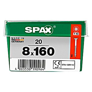 Spax Senkkopfschraube Holzbauschraube (Ø x L: 8 x 160 mm, Stahl, 20 Stk., Teilgewinde)