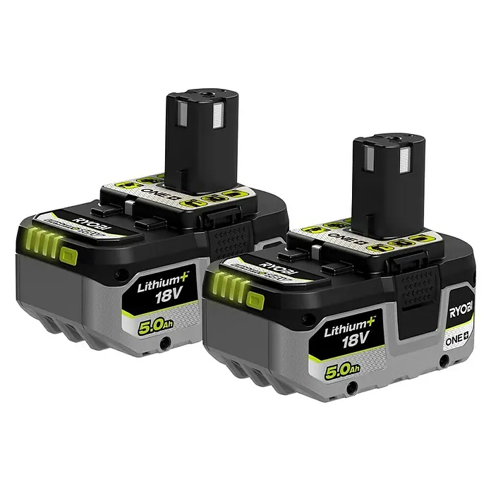 Ryobi ONE+HP Akku Set RB1850X2 - 18 V, 5 Ah, 2 Akkus - Zwei RYOBI ONE+ Lithium+ 18V 5.0Ah Akkus, ideal für diverse Werkzeuge und Anwendungen, die lange Laufzeiten benötigen.