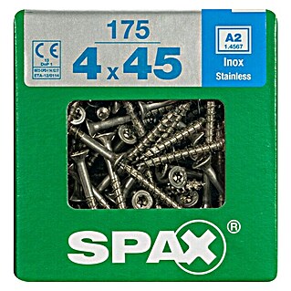 Spax Senkkopfschraube T-Star Plus (Ø x L: 4 x 45 mm, Edelstahl rostfrei A2, 175 Stk., Teilgewinde)