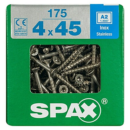 Spax Senkkopfschraube T-Star Plus (Ø x L: 4 x 45 mm, Edelstahl rostfrei A2, 175 Stk., Teilgewinde)
