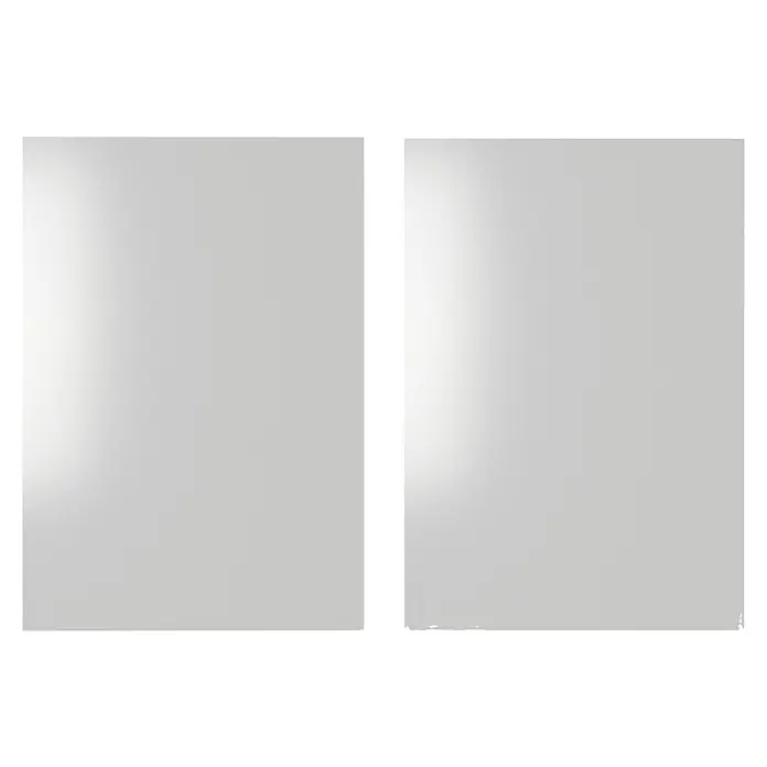 Top Quatro Frontal mueble cocina - An x Al: 99,7 x 17,3 cm, Blanco brillo, 2 ud. - Dos lonas grises modernas, ideales para presentaciones o como separadores de ambientes elegantes, combinando luminosidad y diseño minimalista.