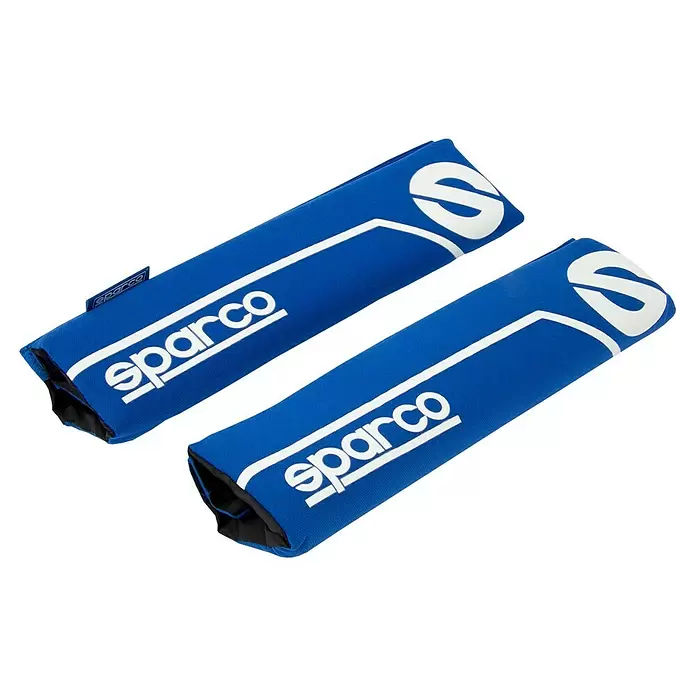 Sparco Almohadillas para cinturón de seguridad - Apto para: Coches, 2 ud. - Dos almohadillas azules de tela Sparco para cinturones de seguridad con logotipos blancos.