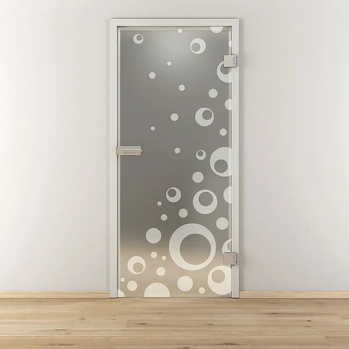 Diamond Doors Glasdrehtür 506 - 959 x 1.972 mm, DIN Anschlag: Rechts, Milchglas - Milchglastür mit weißem Rahmen und modernem Punktmuster, ideal für stilvolle Badezimmer oder Büros.