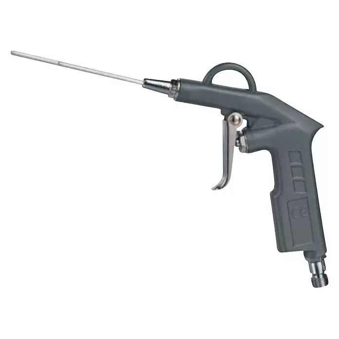 MPC Pistola de soplado DG-10B/100 - 190 l/min, Con punta larga - Pistola de aire comprimido gris de plástico con boquilla metálica plateada larga y gatillo, para limpieza con aire comprimido.