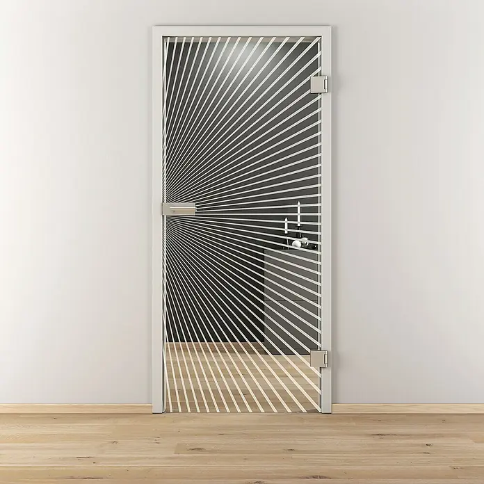Diamond Doors Glasdrehtür 612 - 834 x 1.972 mm, DIN Anschlag: Rechts, Klarglas - Elegante Glastür mit abstraktem Streifendesign. Die Tür bringt einen Hauch von modernem Stil in jeden Raum und sorgt für einen hellen Durchgang.