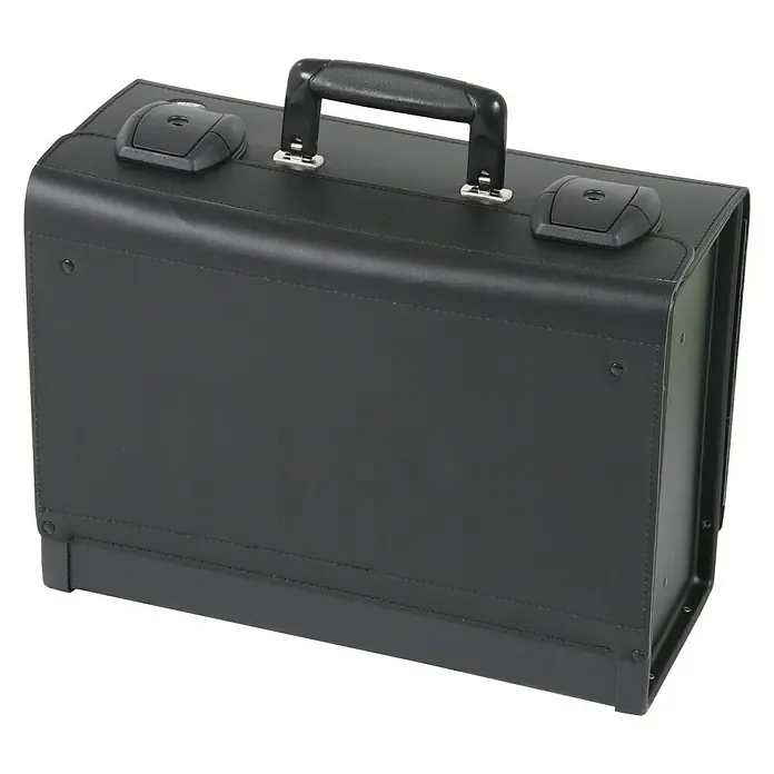 Hepco & Becker Werkzeugtasche Favorit 9116 - Innenmaß: B x T x H: 400 x 180 x 310 mm, Leder - Eine schwarze Aktentasche aus Leder mit Griff und zwei Schnallen zum Verschließen. Ideal für den Büroalltag und Geschäftsreisen.