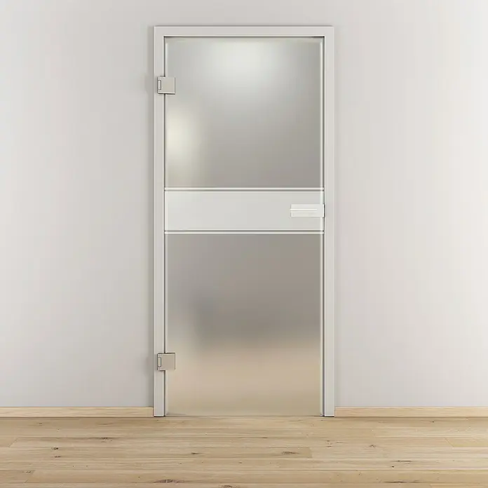 Diamond Doors Glasdrehtür 593 - 709 x 1.972 mm, DIN Anschlag: Links, Milchglas - Elegante, moderne Glastür mit satiniertem Glas und klaren Linien, die eine stilvolle Ergänzung für jeden Raum darstellt.