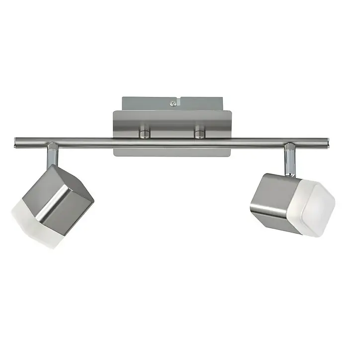 Reality Leuchten Roubaix LED-Deckenstrahler - 8 W, L x B x H: 9 x 34 x 14,5 cm, Nickel-matt, Warmweiß, 2 Stk. - Deckenleuchte mit zwei verstellbaren Spots in Silber und Weiß. Modernes Design für eine stilvolle Beleuchtung.