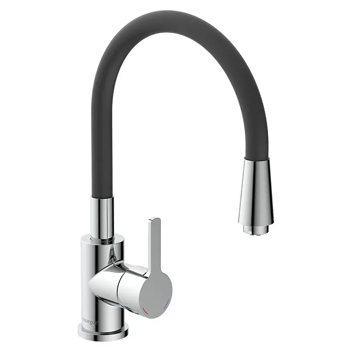 Camargue Spültischarmatur Flexo - Niederdruck, Schwarz/Chrom, Glänzend - Küchenarmatur von imargue® mit einem flexiblen, schwarzen Auslauf und einem eleganten Chrom-Finish, perfekt für moderne Küchen.