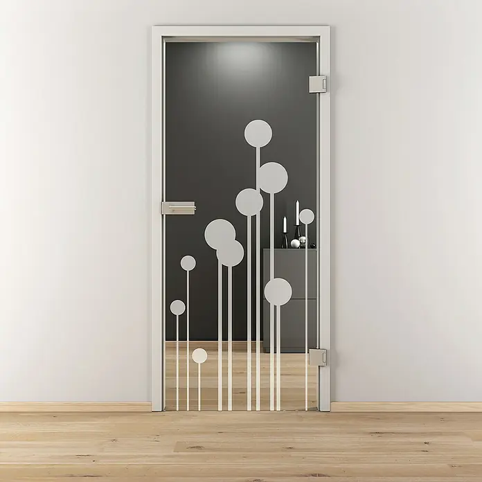 Diamond Doors Glasdrehtür 611 - 834 x 1.972 mm, DIN Anschlag: Rechts, Klarglas - Attraktive Glastür mit modernem, floralem Design. Die Tür ist lichtdurchlässig und verleiht dem Raum eine elegante Note und bringt Helligkeit.