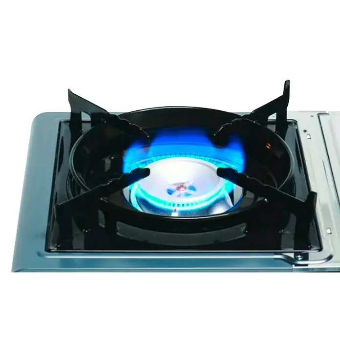Campingaz Hornillo de gas Bistro 3 - L x An x Al: 36 x 32 x 13,7 cm, 2,2 W, Número de quemadores: 1 ud. - Una estufa de gas con una llama azul que proporciona calor para cocinar. Ideal para acampar o cocinas pequeñas.