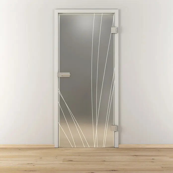 Diamond Doors Glasdrehtür 559834 x 1.972 mm, DIN Anschlag: Rechts, Milchglas - Eine moderne Glastür mit einem eleganten, linearen Design, das für eine stilvolle Note in jedem Raum sorgt. Ideal für ein helles und luftiges Ambiente.