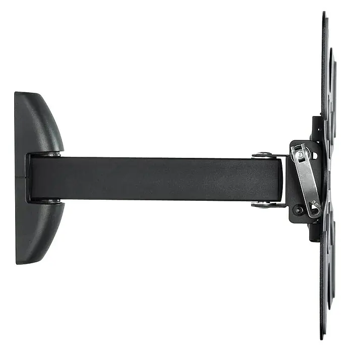 Luceco Soporte para televisor LNSA200-RO - Norma Vesa 200x200, 25 kg - Primer plano de un soporte de pared de TV negro con brazo extensible. Ideal para un posicionamiento flexible de la pantalla.