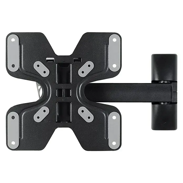 Luceco Soporte para televisor LNSA200-RO - Norma Vesa 200x200, 25 kg - Primer plano de un soporte de pared negro para TV con brazo giratorio, diseñado para un posicionamiento flexible de la pantalla y ángulos de visión óptimos.