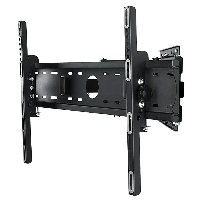 Luceco Soporte para televisor LNRFM600XL-RO - Norma Vesa 600x400, 40 kg - Primer plano de un soporte de pared para TV negro y ajustable. Perfecto para un montaje seguro y flexible del televisor.