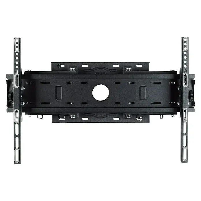 Luceco Soporte para televisor LNRFM600XL-RO - Norma Vesa 600x400, 40 kg - Primer plano de un soporte de pared de TV negro, diseñado para robustez y ajustabilidad para ángulos de visión óptimos.