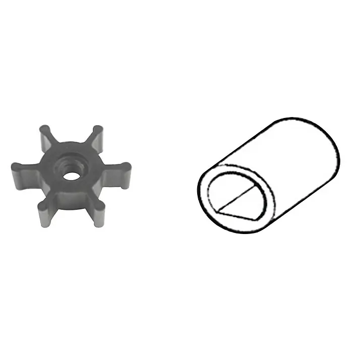 CEF Impeller 500238 - Ø x L: 51,3 x 22 mm, Wellendurchmesser: 8,07 mm - Eine graue Wasserpumpe Flügelrad und ein skizziertes zylindrisches Element mit einer geometrischen Form im Inneren.