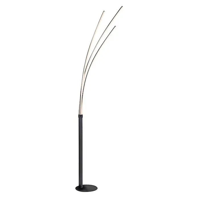 Lámpara de pie LED Maja - 21 W, Altura: 215 cm, Negro, Blanco cálido - Elegante lámpara de pie con luces LED curvas. Diseño moderno para una iluminación elegante en la habitación.