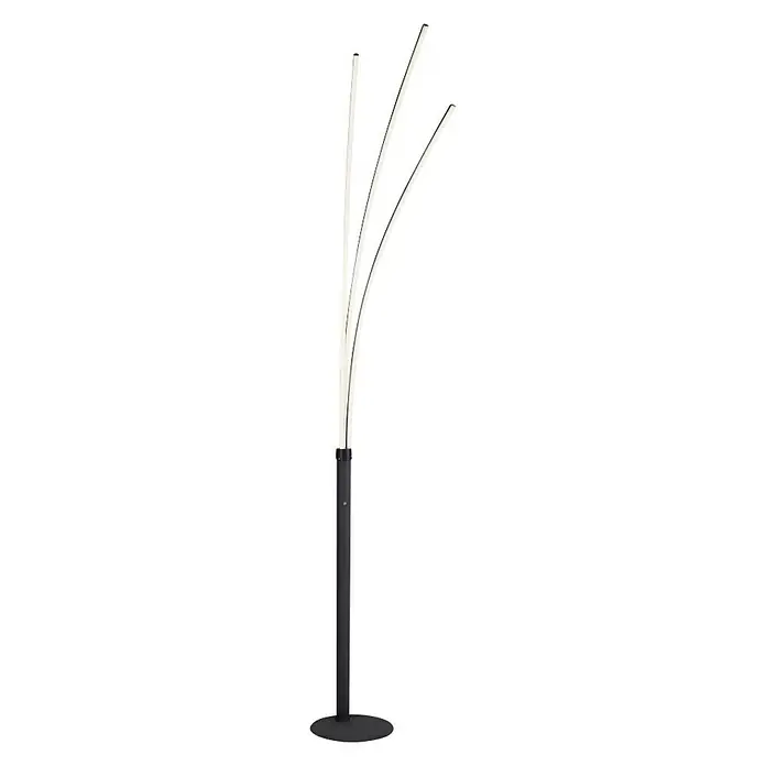 Lámpara de pie LED Maja - 21 W, Altura: 215 cm, Negro, Blanco cálido - Elegante lámpara de pie con base negra delgada y tres varillas luminosas curvas. Diseño moderno para una iluminación elegante.