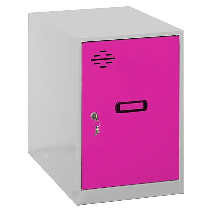 Simonrack Simonlocker Taquilla Mini - L x An x Al: 50 x 30 x 45 cm, Número de puertas: 1 ud., Gris/Rosa - Taquilla individual en gris y rosa con llaves. Ideal para el almacenamiento seguro de objetos personales en escuelas u oficinas.