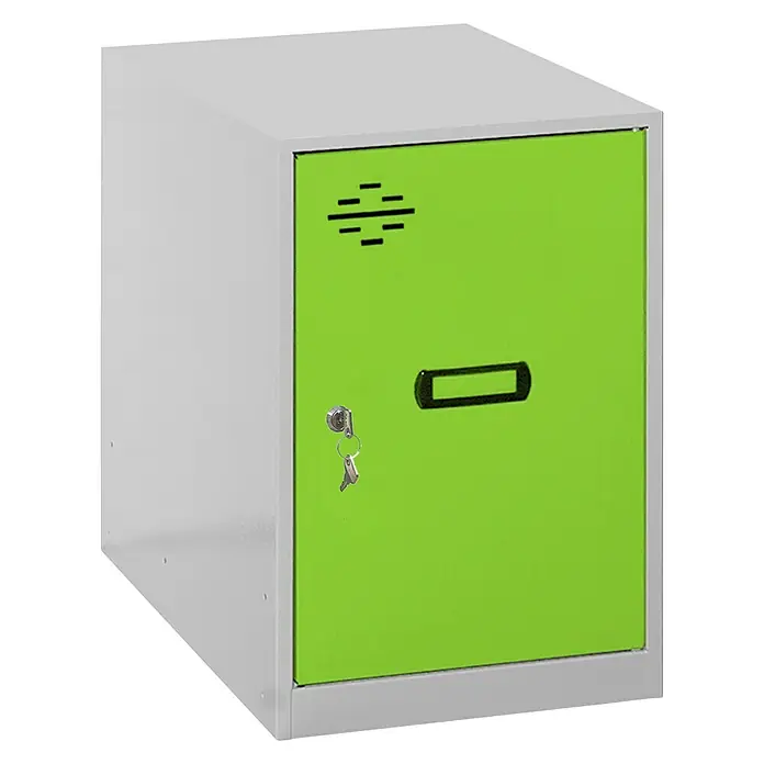 Simonrack Simonlocker Taquilla Mini - L x An x Al: 50 x 30 x 45 cm, Número de puertas: 1 ud., Gris/Verde - Esta taquilla gris y verde es la solución de almacenamiento perfecta para mantener tus pertenencias seguras y organizadas con estilo.