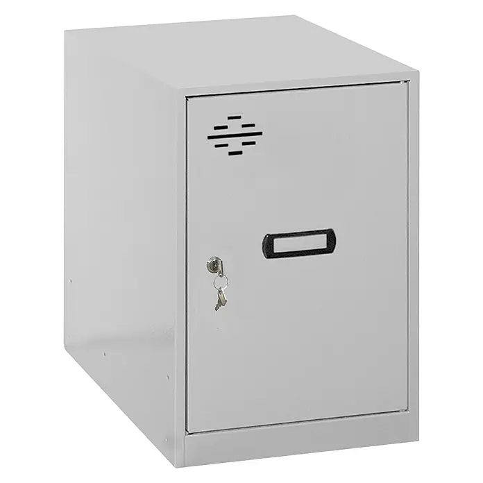 Simonrack Simonlocker Taquilla Mini - L x An x Al: 50 x 30 x 45 cm, Número de puertas: 1 ud., Gris/Gris oscuro - Un armario metálico gris con puerta y llave. Ideal para guardar documentos y objetos de valor en la oficina o en casa.
