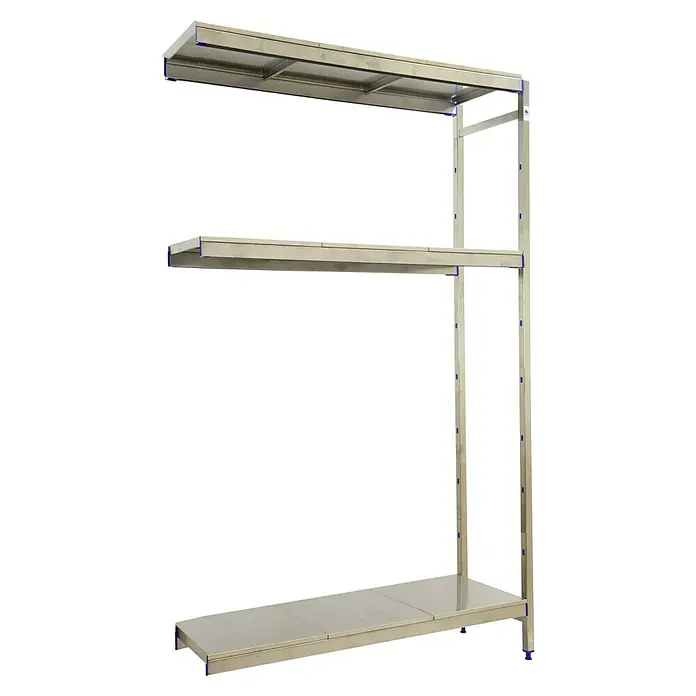 Simonrack Simoninox Metallregal Anbauelement - H x B x T: 160 x 166 x 50 cm, Traglast pro Boden: 200 kg, Anzahl Böden: 3 Stk., Stecken, Material Boden: Edelstahl - Dreistufiges Edelstahlregal mit stabilem Rahmen für Lagerung und Präsentation. Ideal für den professionellen Einsatz.