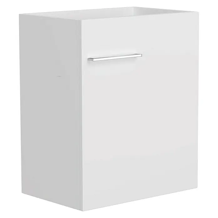Camargue Espacio Waschtischunterschrank - 50 x 33 x 60 cm, Mira - Dieser Artikel zeigt einen weißen Badezimmerschrank mit einem Chromgriff. Er scheint zur Aufbewahrung im Badezimmer gedacht zu sein.