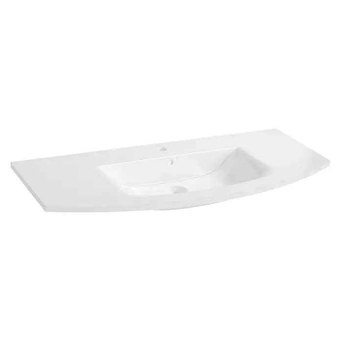 Camargue Badmöbel-Set - Grafit, Glänzend, 120 cm, 4 -tlg., 17 W - Ein weißes, modernes Waschbecken mit eleganten Kurven und klaren Linien für stilvolle Badezimmer.