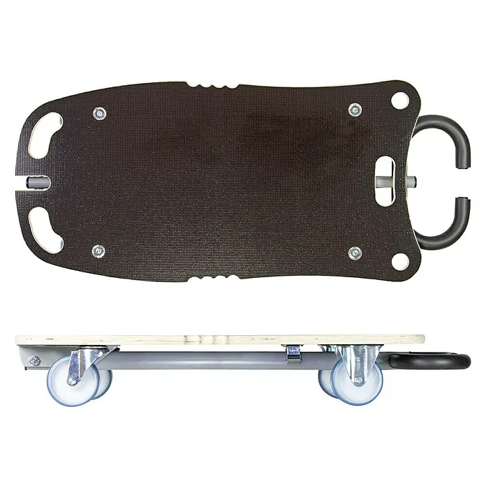 Wagner System Transportroller MM 1187 - L x B x H: 800 x 400 x 145 mm, Traglast: 300 kg, Holz - Das Bild zeigt ein Möbelroller, der zum einfachen Bewegen schwerer Gegenstände dient. Er ist mit Rollen ausgestattet.