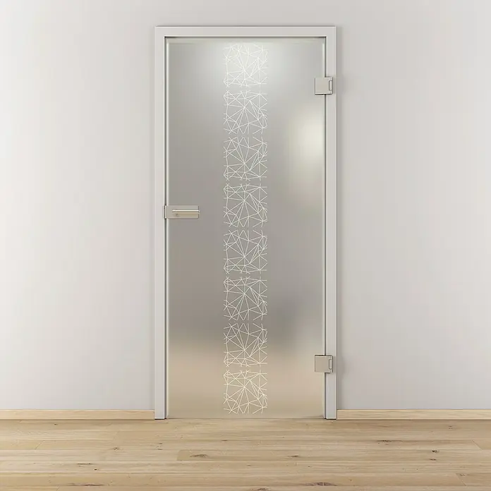 Diamond Doors Glasdrehtür 504 - 834 x 1.972 mm, DIN Anschlag: Rechts, Milchglas - Elegante Glastür mit geometrischem Muster.