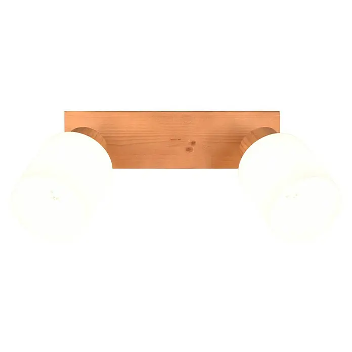 Reality Leuchten Assam Deckenstrahler - 50 W, L x B x H: 10 x 30 x 21 cm, Natur, E14, 2 Stk. - Diese stilvolle Wandleuchte verfügt über eine hölzerne Basis und zwei zylindrische Lampenschirme, die ein sanftes, diffuses Licht spenden.