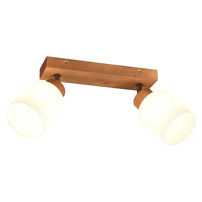 Reality Leuchten Assam Deckenstrahler - 50 W, L x B x H: 10 x 30 x 21 cm, Natur, E14, 2 Stk. - Die Deckenleuchte mit zwei Lampen und Holzdetails ist ein stilvolles Beleuchtungselement für jeden Raum.