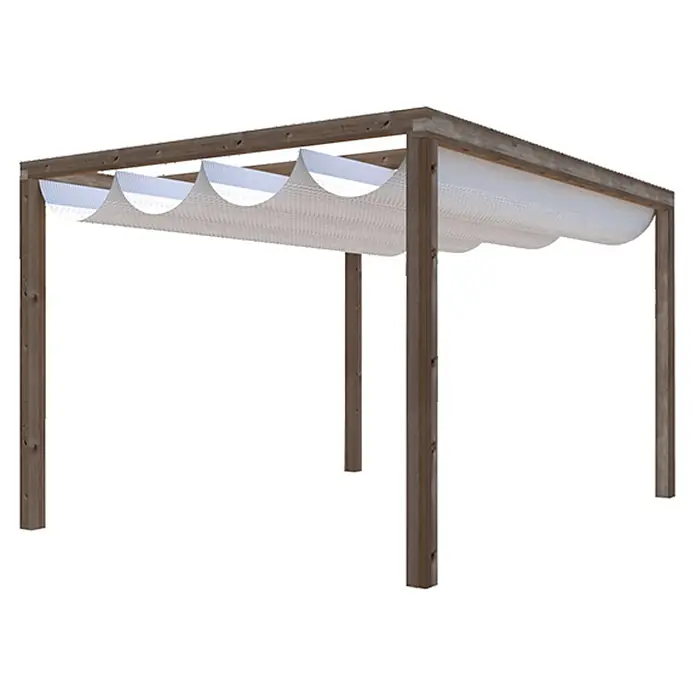Pérgola con toldo corredero Green - L x An: 400 x 300 cm, Marrón - Pérgola de madera con vela de sombra que crea una acogedora zona exterior y protege de la exposición directa a la luz solar.