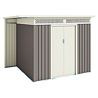 Hoggar Gerätehaus Husavik (Außenmaß inkl. Dachüberstand (B x T): 257 x 206 cm, Taupe, Stahl, 5,3 m²)