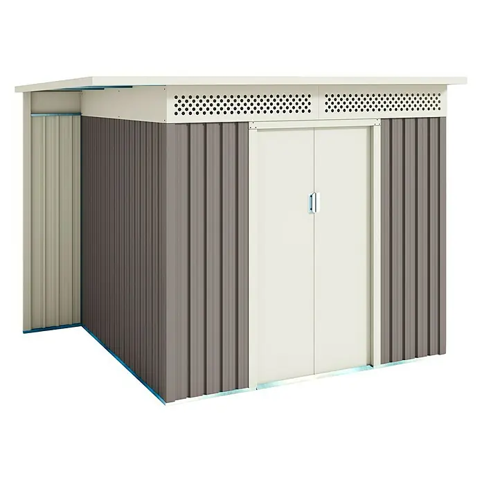 Hoggar Gerätehaus Husavik - Außenmaß inkl. Dachüberstand (B x T): 257 x 206 cm, Taupe, Stahl, 5,3 m² - Metallgartenhaus mit Doppeltür, ideal für die Aufbewahrung von Gartengeräten und Werkzeugen. Praktisch und langlebig.