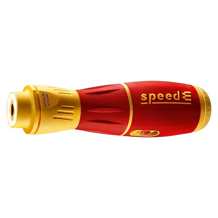Wiha Elektronischer Schraubendreher speedE® II electric - 3,7 V, 1.500 mAh, 7 -tlg. - Roter Wera Schraubendreher mit gelben Akzenten und der Aufschrift "speedE", hergestellt in Deutschland.