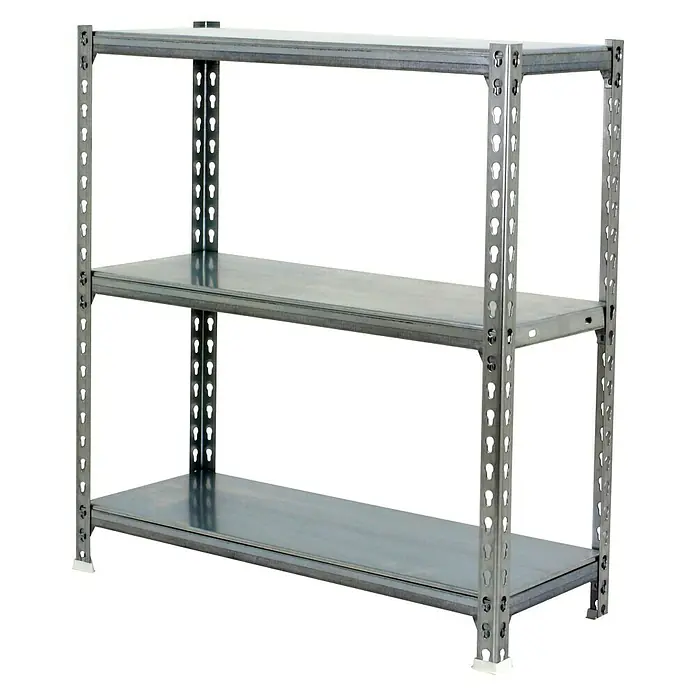 Simonrack Simonclick Metallregal Simonclick Plus - H x B x T: 100 x 90 x 30 cm, Traglast pro Boden: 180 kg, Anzahl Böden: 3 Stk., Stecken, Silber/Silber - Graues Regal mit drei Ebenen, ideal zur Organisation von Gegenständen in Garage oder Lager. Robustes Metallregal.