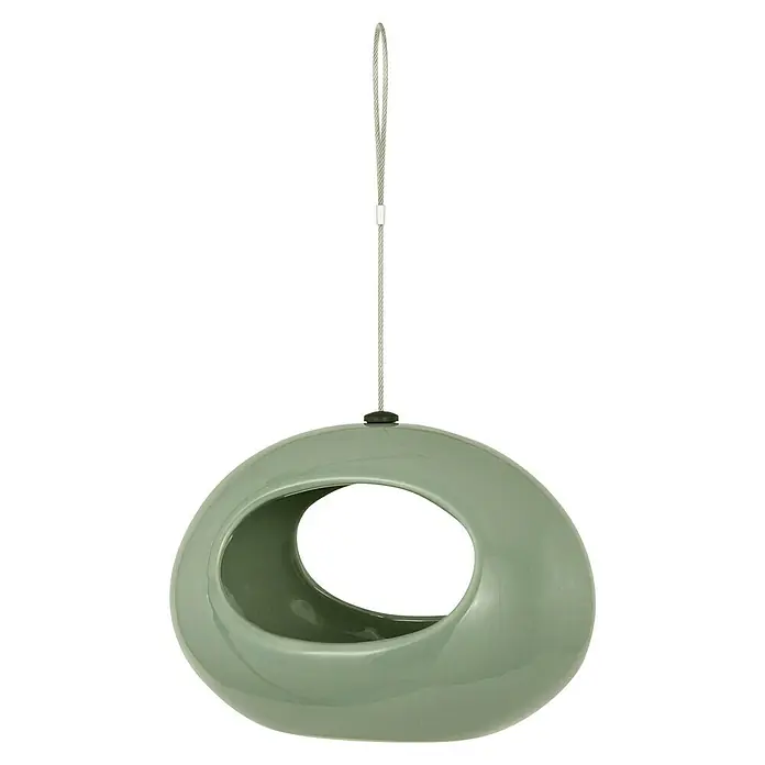 CJ Wildlife Vogeltränke Selo - 12 x 16 x 11 cm, Keramik, Grün - Eine moderne hängende Vogelfutterstation in Salbeigrün, die einen stilvollen Akzent für jeden Garten bietet.