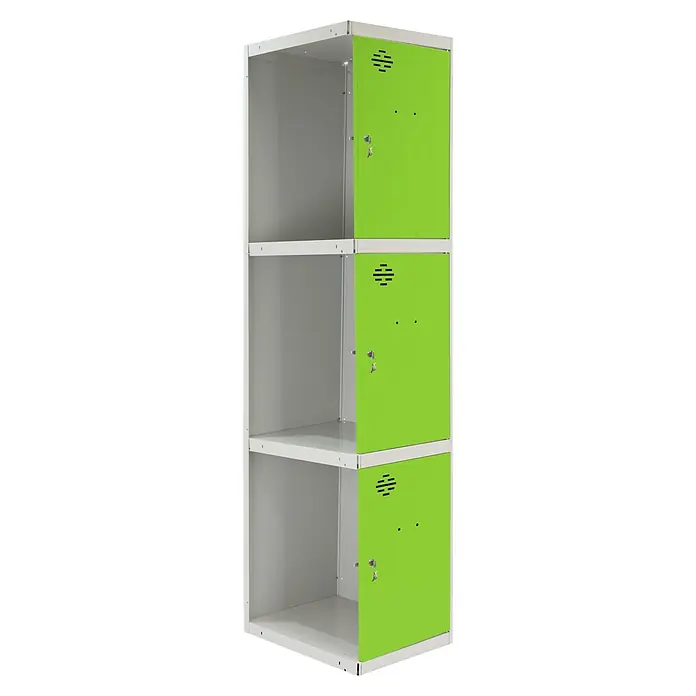 Simonrack Simonlocker Taquilla Doors Adicional Desmontada - Ancho: 30 cm, Número de puertas: 3 ud., Gris/Verde - Taquilla de tres niveles con cerradura en gris y verde. Ideal para guardar objetos personales en escuelas, oficinas o vestuarios.