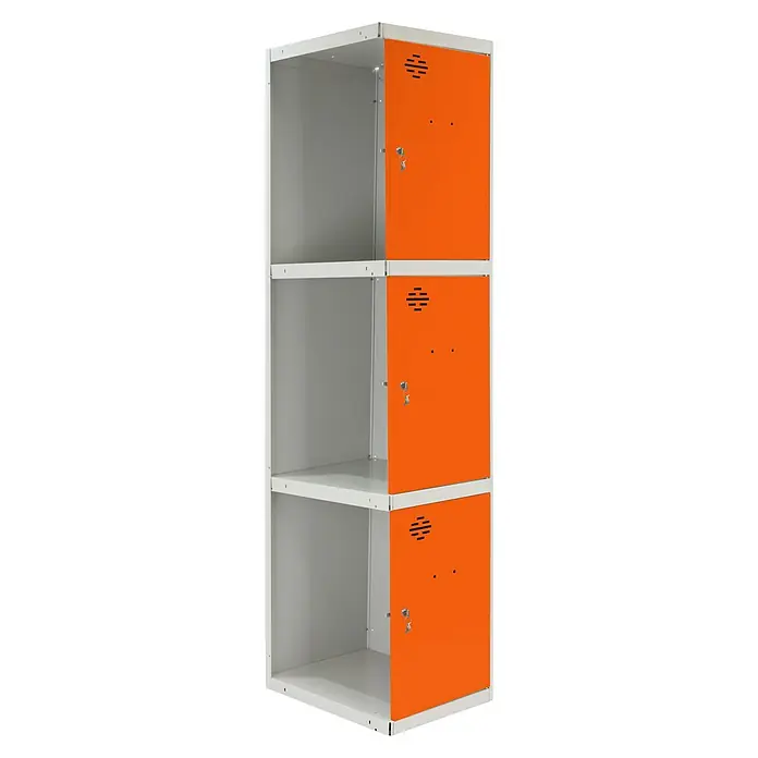 Simonrack Simonlocker Taquilla Doors Adicional Desmontada - Ancho: 30 cm, Número de puertas: 3 ud., Gris/Naranja - Armario de tres niveles con tres puertas de color naranja, perfecto para soluciones de almacenamiento en escuelas u oficinas.