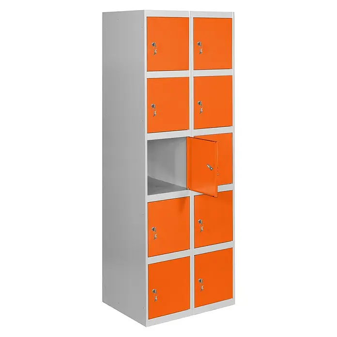 Simonrack Simonlocker Taquilla locker Prof. Doors - L x An x Al: 50 x 60 x 180 cm, Gris/Naranja, Número de puertas: 10 ud. - Taquilla modular luminosa con puertas naranjas y un compartimento abierto, ideal para oficina o vestuario.
