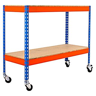 Simonrack Simontaller Schwerlastregal Ecoforte Chipboard Mobil (H x B x T: 90 x 150 x 60 cm, Traglast pro Boden: 75 kg, Anzahl Böden: 2 Stk., Stecken, Blau/Orange, Rollen)