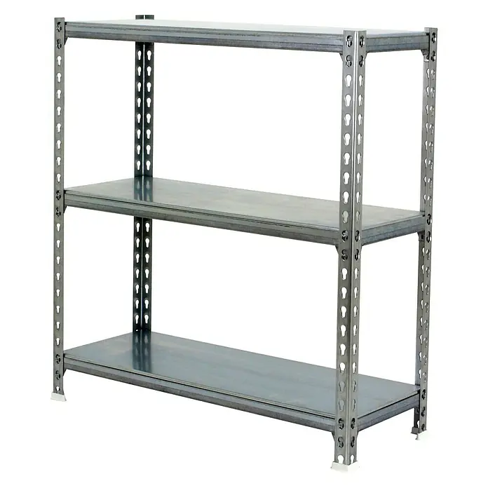 Simonrack Simonclick Metallregal Simonclick Mega Plus - H x B x T: 90 x 120 x 40 cm, Traglast pro Boden: 200 kg, Anzahl Böden: 3 Stk., Stecken, Silber/Silber - Regal mit drei Ebenen, ideal für Lagerung und Organisation. Robustes Design für vielseitige Nutzung.