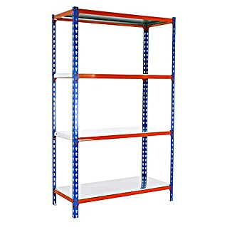 Simonrack Simonclick Metallregal Simonclick Plus (H x B x T: 150 x 100 x 30 cm, Traglast pro Boden: 180 kg, Anzahl Böden: 4 Stk., Stecken, Blau/Orange/Silber)