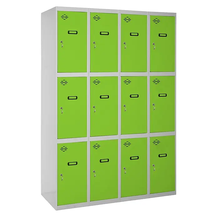 Simonrack Simonlocker Taquilla locker Doors - L x An x Al: 50 x 120 x 180 cm, Gris/Verde, Número de puertas: 12 ud. - Taquillas verdes con diseño robusto y puertas con cerradura para un almacenamiento seguro. Ideal para escuelas, gimnasios y oficinas.