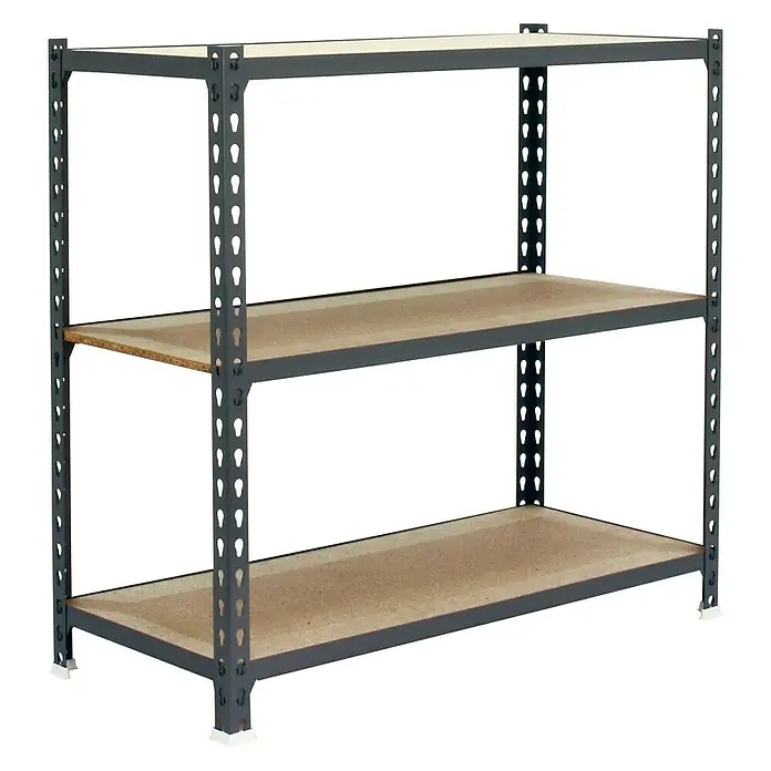 Simonrack Maderclick Metallregal Maderclick - H x B x T: 90 x 90 x 40 cm, Traglast pro Boden: 150 kg, Anzahl Böden: 3 Stk., Stecken, Grau - Ein dreistufiges Lagerregal mit robusten Metallrahmen und Regalböden aus Holzwerkstoff, ideal für Keller oder Garage.